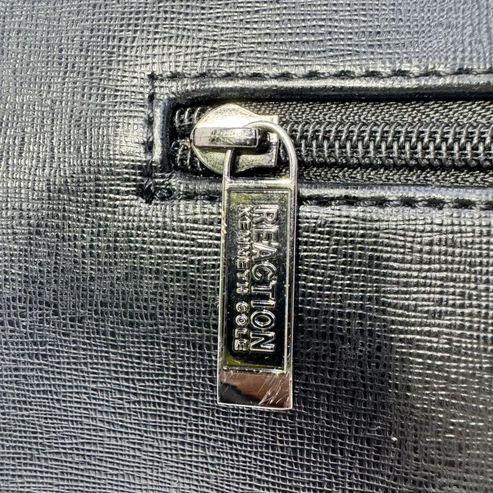 Kenneth Cole Reaction Mens Black Faux Leather Laptop Messenger Bag Briefcase